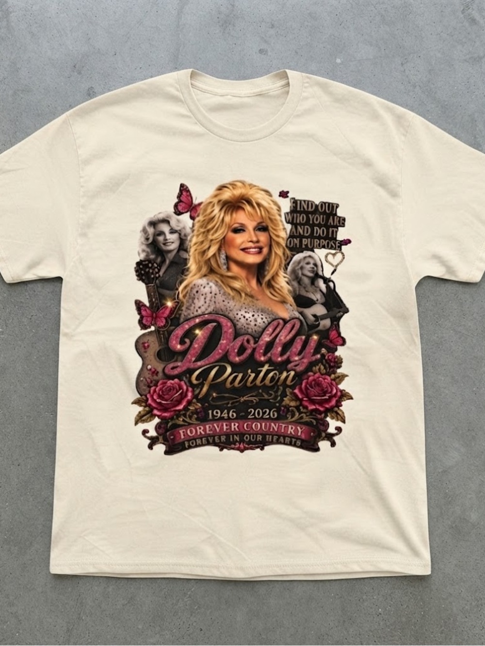 Dolly Country Music Legend Graphic Cream Gildan T-Shirt